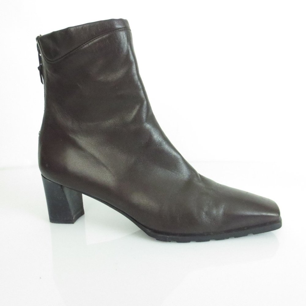 Stuart Weitzman Brown Leather Zip Up Block Heel